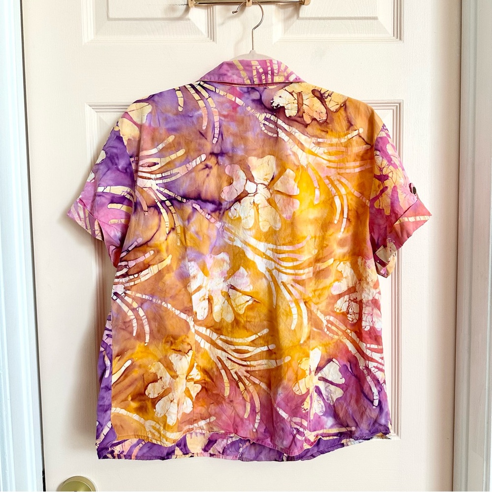 Caribbean Joe Purple Pink Yellow Floral Button-Up Shirt - Picture 4 of 4